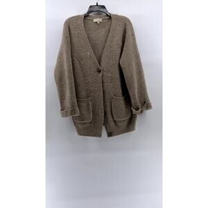 PINCH Women's Tan Rib Knit V-Neck Long Sleeve Button-Up Cuffed Cardigan SZ M/L
